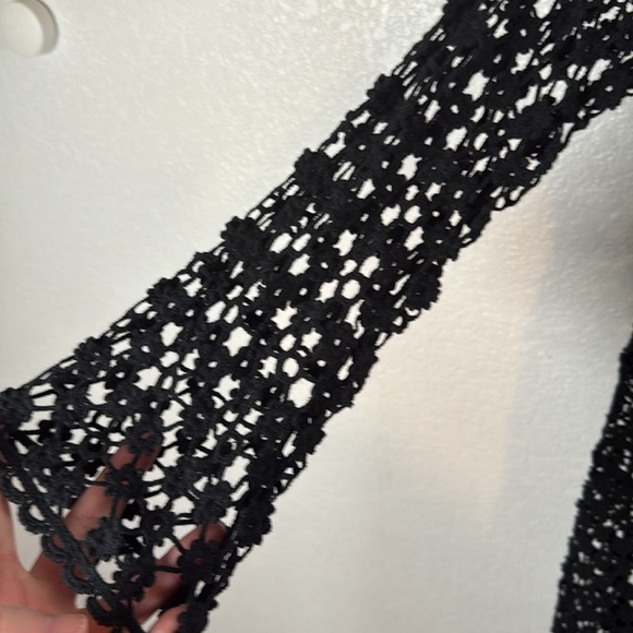 Origami by Vivien Black Floral Crochet Long Line Kimono Cardigan Size Medium - Picture 3 of 7